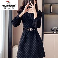 啄木鳥(niǎo)（TUCANO）減齡感名媛連衣裙女秋裝2026春秋冬款收腰顯瘦短裙子小香風(fēng)打底裙 黑色 L