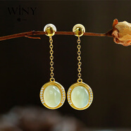 唯一（Winy）青玉蛋面耳墜銀耳釘耳環(huán)女新款時(shí)尚飾品送老婆媽媽生日禮物 青玉蛋面耳墜