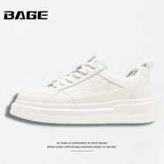 八哥BAGE品牌男鞋2026年春季新款時(shí)尚百搭純色休閑板鞋軟底增高小白鞋 米色 40