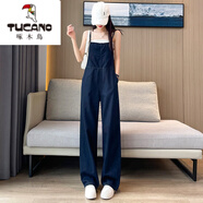 啄木鳥(niǎo)（TUCANO）歐貨休閑背帶褲女夏季薄款2025新款高腰顯瘦氣質(zhì)吊帶闊腿連體長(cháng)褲 深藍色 M 100斤-115斤左右