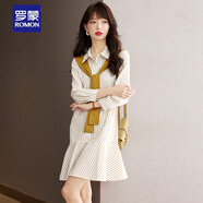 羅蒙（ROMON）襯衫連衣裙女2026春秋新款休閑簡(jiǎn)約寬松顯瘦氣質(zhì)高級感百搭長(cháng)裙 圖色 XL