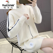 啄木鳥(niǎo)（TUCANO）中長(cháng)款加厚仿水貂絨毛衣女2025秋冬新款半高領(lǐng)寬松包臀打底衫毛衣 米白色 L