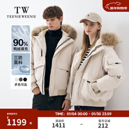 Teenie Weenie小熊男裝三防可拆卸貉子毛領(lǐng)飛行員夾克派克羽絨服 淺卡其色 L