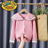 G.duck女童開(kāi)衫毛衣春秋款洋氣針織衫娃娃領(lǐng)韓版兒童針織外毛衣開(kāi)衫 粉紅色 110 建議體重25斤到30斤