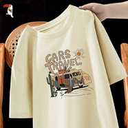 啄木鳥(niǎo)（TUCANO）純棉短袖T恤男韓版潮流寬松大碼重磅打底衫青少年學(xué)生夏天男短袖 淺米/旅行大巴 4XL （重190-200斤高180-185）