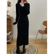 依樂(lè )琦大碼黑色毛衣連衣裙小香風(fēng)秋冬穿搭 連衣裙【凡爾賽/顯瘦遮肉/梨形身材穿搭/獨特別致/ M 【85-95斤】