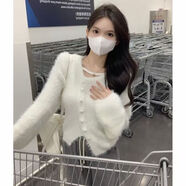 依樂(lè )琦仿水貂絨V領(lǐng)短款打底衫女修身針織毛衣 白色 S