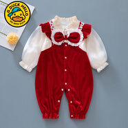 G.duck雙層新生嬰兒衣服純棉春裝女寶寶哈衣爬服滿(mǎn)月公主連體衣春秋款季 金絲絨蝴蝶結拼接連體衣 雙層 73cm 73 建議3-5個(gè)月