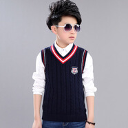 校服園服秋裝小學(xué)生歐美風(fēng)棉質(zhì)背心幼兒園班服童裝毛衣馬甲源頭廠(chǎng) 藏青色 100 cm-140cm/1手5件
