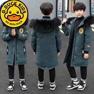G.duck品牌男童羽絨服冬裝兒童中長(cháng)款洋氣毛領(lǐng)服棉衣中大童過(guò)膝外套棉襖 E20-B-軍綠色 170cm(建議身高150-160)