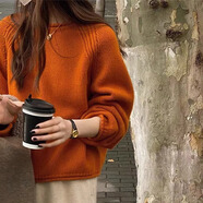 法式洋氣針織衫毛衣套頭2025新款女秋冬韓版粗棒針寬松慵懶風(fēng)上衣 橘色 均碼