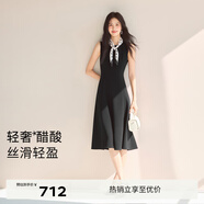 伊芙麗（eifini）【高智延續】伊芙麗經(jīng)典魚(yú)尾裙擺顯瘦收腰二醋酸法式小黑裙女裙子 黑色 S /155/80A/