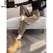 AEMAPE牛仔褲女2025春秋冬新款歐貨高級感卡其色哈倫爹氣質(zhì)女 軍綠色 M