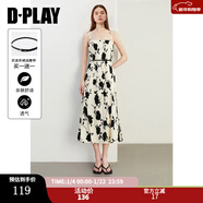 DPLAY2025夏季氣質(zhì)度假黑白撞色吊帶連衣裙女氣質(zhì)印花碎花沙灘裙子長(cháng)裙 黑白剪影吊帶裙 L