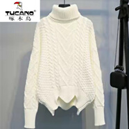 啄木鳥(niǎo)（TUCANO）秋冬季韓版寬松高領(lǐng)麻花套頭毛衣女針織衫蝙蝠衫外套加厚粗線(xiàn)上衣 米白色 2XL 建議125-145斤