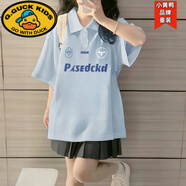 G.duck學(xué)院風(fēng)polo衫短袖t恤純棉少女大童夏季2025初中高中學(xué)生寬松上衣 PSED-藍色歐洲站/簡(jiǎn)約/短-袖t恤 165 S
