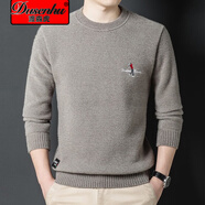 渡森虎加絨加厚毛衣男秋冬季新款中年男士保暖圓領(lǐng)休閑男士潮打底針織衫 卡其色 2XL (180)