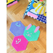 語(yǔ)森憶告別撞款煩惱六邊形地毯任意拼 臥室客廳雙蟲(chóng)人格 卡其色 3條組合]仰臉笑（淡紫）+邪萌笑（深粉）+ 39x45cm