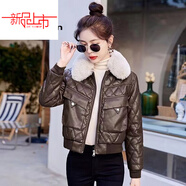 啄木鳥(niǎo)（TUCANO）加絨加厚皮夾克外套女短款冬季新款時(shí)尚小款機車(chē)服加棉皮衣小棉服 卡其+毛領(lǐng) 【收藏商品優(yōu)先發(fā) 加絨 M 96-106斤