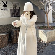 花花公子（PLAYBOY）2025秋冬加厚長(cháng)款立領(lǐng)皮毛一體毛毛環(huán)保皮草外套女大衣 奶白色 S (90-115斤)