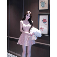 靠森（Kaooseen）SYJ/舒衣家 法式溫柔風(fēng)鏤空蕾絲無(wú)袖連衣裙女秋冬收腰顯瘦蓬蓬裙 連衣裙 原版質(zhì)量 S