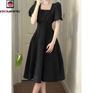 AEMAPE裙子女裝2025春夏季新款初戀大擺長(cháng)裙時(shí)尚收腰提花連衣裙女 MX-7-3014_黑色 M