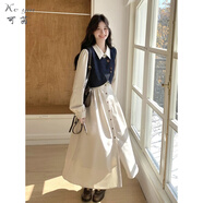 可茵（Keyin）連衣裙女裝套裝2026年春秋新款法式溫柔風(fēng)穿搭牛仔馬甲襯衫裙子女 牛仔馬甲+襯衫連衣裙 M