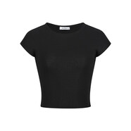 MosesQueen魔西女王辣妹短款露臍上衣小飛袖修身圓領(lǐng)短袖T恤 黑色 S 80-95斤