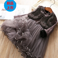 G.duck女童冬裝加厚保暖連衣裙寶寶秋冬蓬蓬紗網(wǎng)紅洋氣小女孩公主裙加絨 灰色 仿貂絨加絨連衣裙 120cm