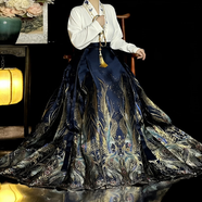 纖裳蝶馬面裙女輕奢新中式國風(fēng)鳳鳴宋制漢服秋冬刺繡織金紅色馬面裙 藏青色馬面裙+白色交領(lǐng)上衣 L 165-175cm