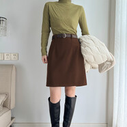 小紅書(shū)爆款秋冬毛呢子及膝裙2025新品配長(cháng)靴半身裙遮胯梨形顯瘦a 咖色不含腰帶 3XL 均碼