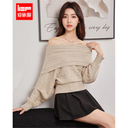 IEF/愛(ài)依服2025秋冬新款法式性感純欲風(fēng)一字肩設計百搭毛織蝙蝠衫 燕麥1 均碼