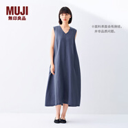 MUJI女式 棉 漢麻 無(wú)袖連衣裙女裝裙子夏季 連身裙長(cháng)裙 BCD91C5S 煙熏藍色 L （165/88A）