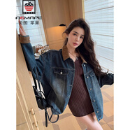 AEMAPE 新款韓版拼接寬松高級感春秋季復古顯瘦小個(gè)子牛仔外套女秋冬 圖片色 L -105-115斤拍