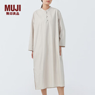 MUJI MUJI 女式 高密度平織盤(pán)扣連衣裙 長(cháng)袖裙子新中式襯衫裙純棉全棉 淡黃色 S (155/80A)