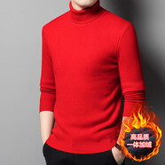 恒源祥100%純羊毛絨衫男針織衫男加厚冬套頭圓領(lǐng)毛衣男寬松打底內搭線(xiàn)衫 XYL23-1788大紅 加絨加厚毛衣男 2XL 180建議160-170斤