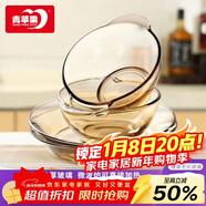 青蘋(píng)果新年禮物歐式茶色耐熱玻璃碗盤(pán)餐具套裝水果沙拉碗2碗2盤(pán)4件套