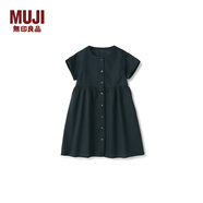 MUJI 大童 棉麻 短袖 連衣裙 女童童裝裙子 25年春季 CB1N6A5S 黑色 110 /56A