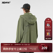 BJHG不計后果春秋簡(jiǎn)約刺繡加絨開(kāi)衫連帽衛衣男潮牌歐美風(fēng)寬松情侶外套 軍綠色 M