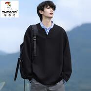 啄木鳥(niǎo)（TUCANO）情侶裝長(cháng)袖t恤男秋季美式休閑假兩件衛衣男款寬松復古襯衫領(lǐng)上衣T 20758-Y503黑色 XL 約130-150斤可穿