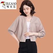 啄木鳥(niǎo)（TUCANO）開(kāi)衫毛衣外搭短款毛衣外套配裙子薄款寬松韓版針織小開(kāi)衫女純色 駝色 3XL