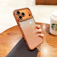 RSRDDY閃粉水鉆支架適用蘋(píng)果17promax手機殼iphone16pro鏡頭全包15硅膠 [星宇橙閃粉卡]水鉆邊框自帶鏡頭膜 iPhone 12