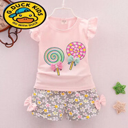 G.duck女寶寶夏裝新款韓版女童套小童衣服短袖套裝0-1-3歲2洋氣童裝 棒棒糖套裝粉色 73