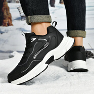 梵班（FAMDBANN）男鞋冬季新款運動(dòng)鞋男款皮面防水休閑跑步鞋厚底增高大碼鞋 黑白加絨 39