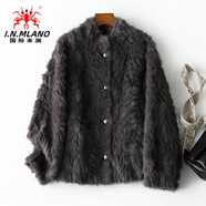 國際米瀾美拉德柔軟環(huán)保小湖羊皮草外套女短款立領(lǐng)彷羊羔卷毛皮毛一體大衣 鐵灰 S 105斤內