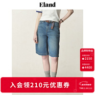 ELAND【漢麻】衣戀牛仔褲女復古經(jīng)典五袋設計直筒短褲25夏季新款 牛仔色(55)Indigo M /165