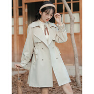 森女系學(xué)院風(fēng)中長(cháng)款風(fēng)衣女早秋新款 杏色081綁帶款 S