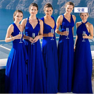 歐美爆款多穿法多繩交叉露背性感繃帶連衣裙長(cháng)裙時(shí)尚輕奢禮服裙子 寶藍色 S