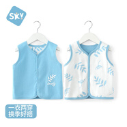 舒貝怡嬰兒衣服馬甲春秋款兩面穿兒童背心男女寶寶馬夾坎肩上衣藍  110