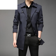 JEEP SPIRIT中長(cháng)款風(fēng)衣外套男春秋季新款超大碼男士商務(wù)休閑加厚外套中青年 深藍 加絨 M (可穿100-110斤左右)